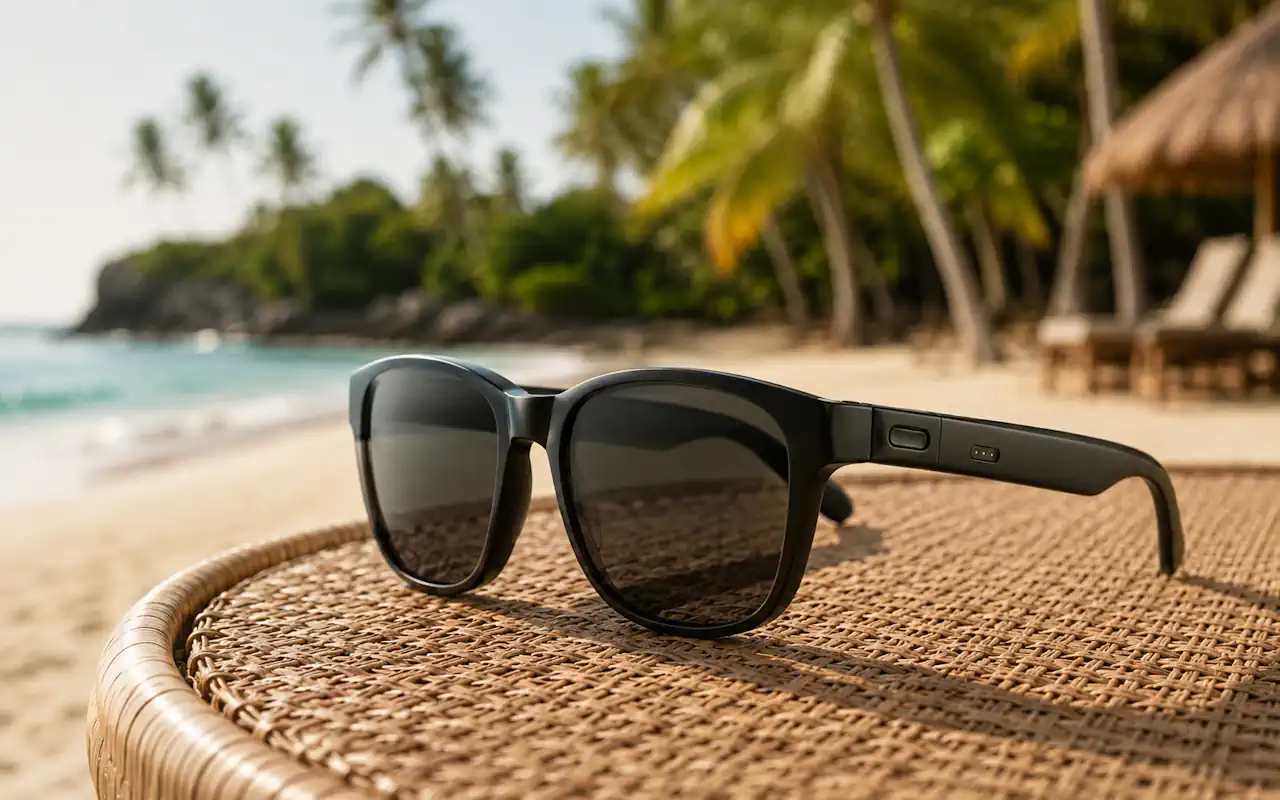 Prototype electrochromic glasses in the dark tinted state