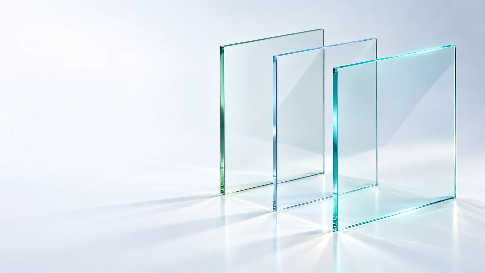Clear glass panels with different edge tint and a schematic conductive coating