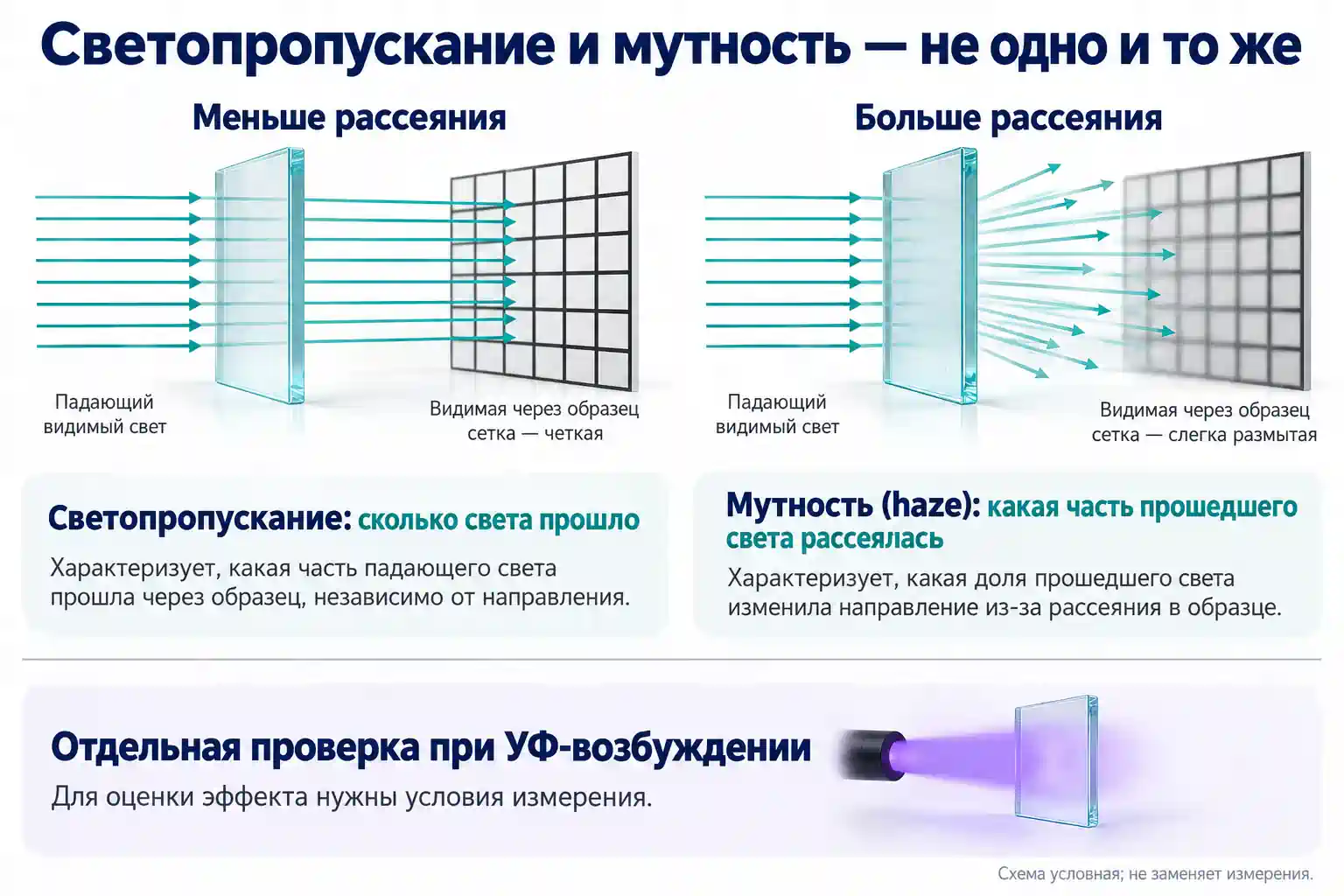 Схема различия светопропускания и мутности, отдельный блок проверки при УФ-возбуждении