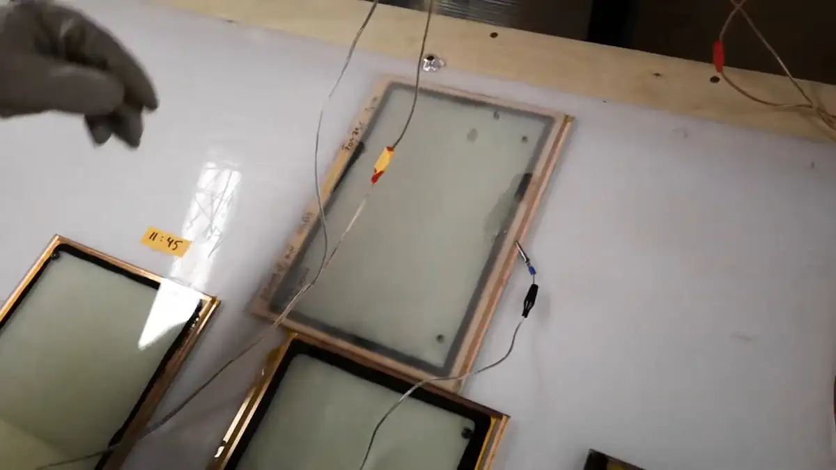 Glass surface covered with ice