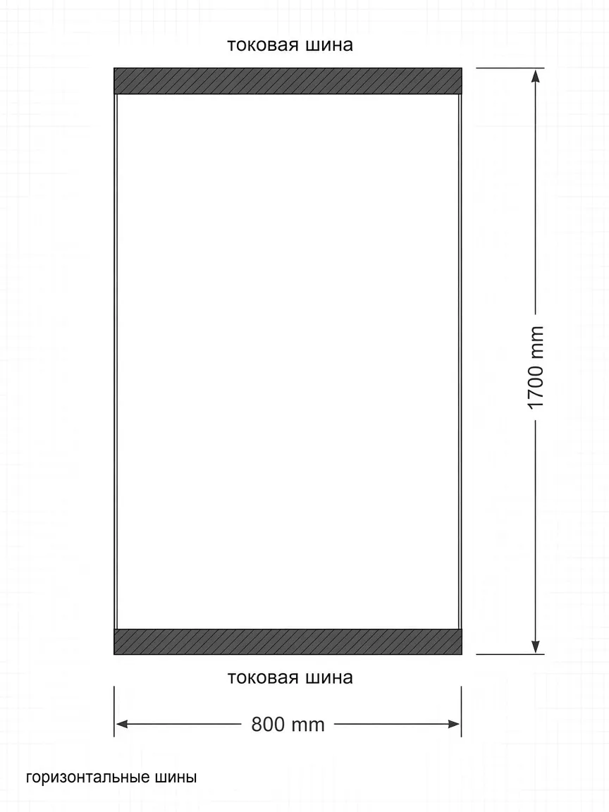 Diagram of 800×1700 mm glass with busbars along the short edges