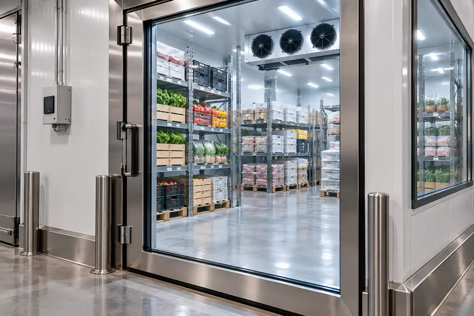 Cold-room glass door with a clear view inside