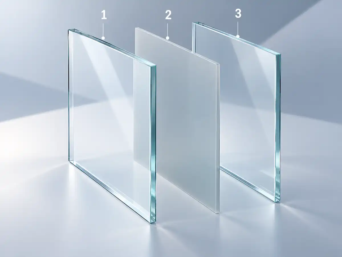 Laminated glass structure diagram: 1 and 3 — glass, 2 — polymer interlayer