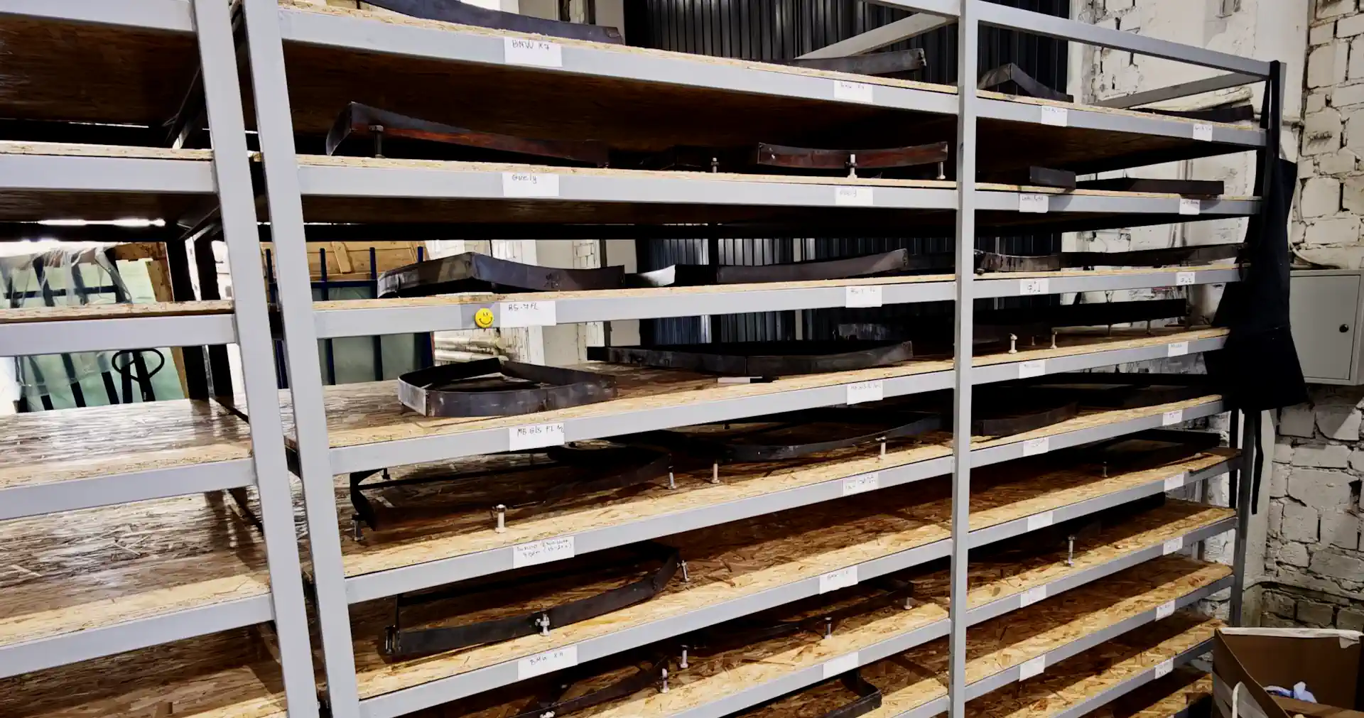 Rack of bending molds at the Octoglass production site